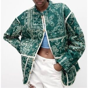 Zara reversible quilted green jacket - M